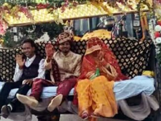 Groom arrived riding on JCB, bid farewell by sitting in bucket