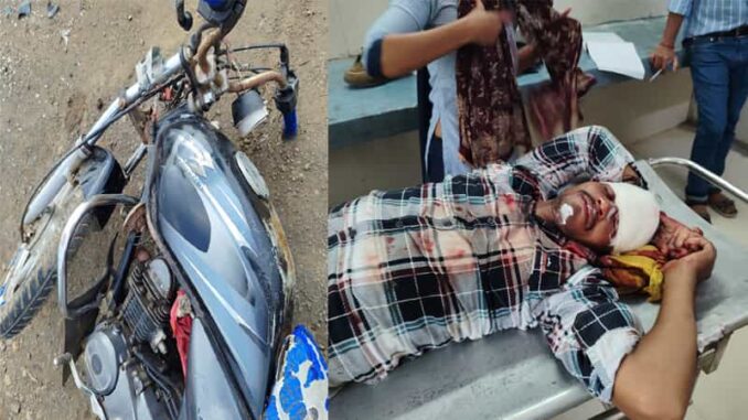 A young man and woman riding a bike were injured after being hit by an unknown vehicle on NH 44.